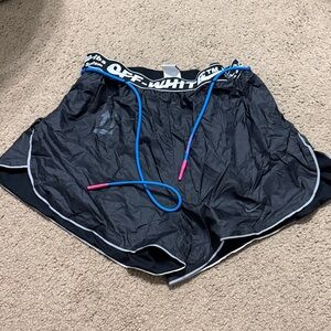 Off-White Black Shorts with Blue and Pink Accents